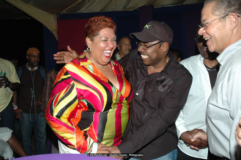 The Hon. Orette Bruce Goldwin, M.P., Prime Minister of Jamaica, Minister of Tourism, Hon. Edmund Bartlett, and Director of Tourism, Basil Smith at the Air Jamaica Jazz and Blues Festival 2008 The Art of Music - Thrusday, January 24, 2008 - Air Jamaica Jazz & Blues 2008 The Art of Music venue at the Aqaueduct on Rose Hall Resort & Counrty Club, Montego Bay, St. James, Jamaica W.I. - Thursday, January 24 - Saturday, January 26, 2008 - Photographs by Net2Market.com - Claudine Housen & Barry J. Hough Sr, Photographers - Negril Travel Guide, Negril Jamaica WI - http://www.negriltravelguide.com - info@negriltravelguide.com...!